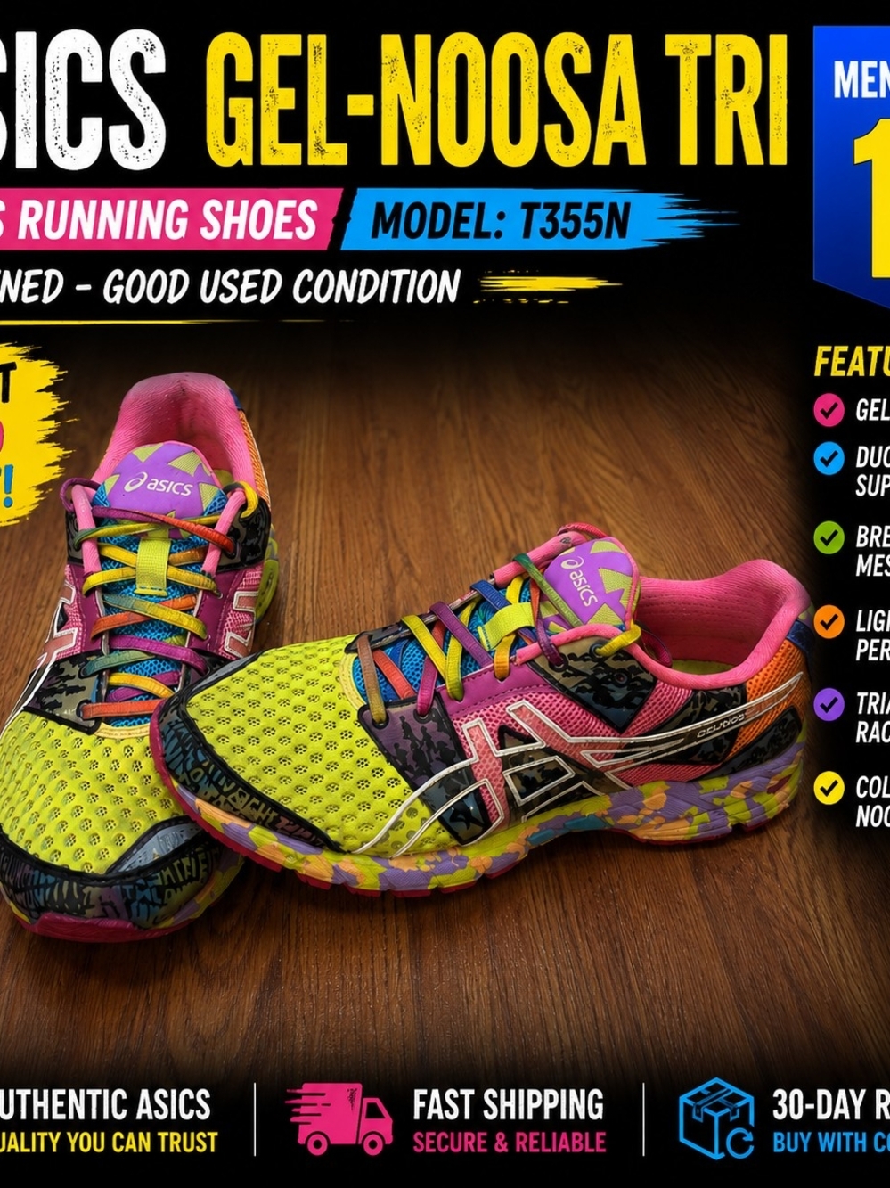 ASICS GEL-Noosa Tri T355N Men's Size 11 Multicolor Running Shoes Triathlon
